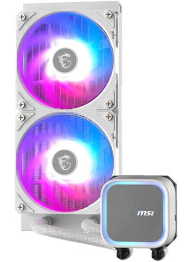 MSI MAG CORELIQUID A13 240mm AIO Liquid CPU Cooler, Dual 120mm PWM Fans, 3800 RPM Pump, Copper Cold Plate, EPDM Nylon-Braid Tubes, ARGB Gen2 Lighting, Intel & AMD Compatible, White | 306-7ZWCA21-L80 - Image 2